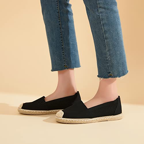 Women's Flats Shoes,Breathable Black Espadrilles Flats,Black and White Slip on Shoes(Lightweight and Soft)4