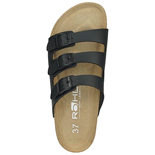 Rohde Damen, Frauen, Klassische Sandalen, Sandalen,Pantoletten,Sommerschuhe,Hausschuhe,Kork-fußbett,SCHWARZ,41 EU / 7.5 UK