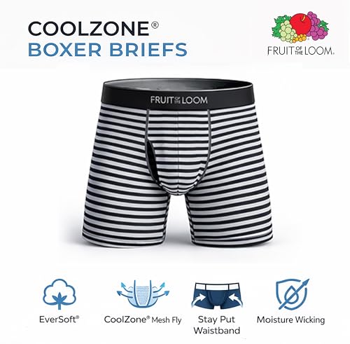 Image of Fruit of the Loom Men's Coolzone Boxer Briefs, Moisture Wicking & Breathable, Assorted Color Multipacks - 6 Pack - Assorted Stripe /Solid Large