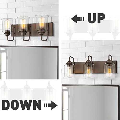 Image of zeyu 20.5 Inch 3-Light Bathroom Vanity Light Fixtures, Farmhouse Light Over Mirror with Clear Glass Shades, Oil Rubbed Bronze E26 Wall Sconce, ZSL72B-3W ORB