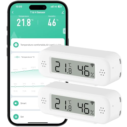 Comboss Capteur de thermomètre et hygromètre Wifi, capteur de température et d'humidité avec alarme de notification d'application à distance, compatible...