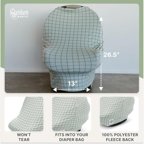 Image of Parker Baby 4 in 1 Car Seat Cover for Girls and Boys - Stretchy Carseat Canopy, Nursing Cover, Grocery Cart Cover, High Chair Cover - inchSage /Pewter inch