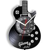 Timethink Acoustic Guitar 12' Vinyl Record Wall Clock Wall Art for Bedroom Home Interior Wall Decor, Music Hanging Night Light Wall Clock Watch Battery Operated Rock N Roll Music Gift for Men Cave