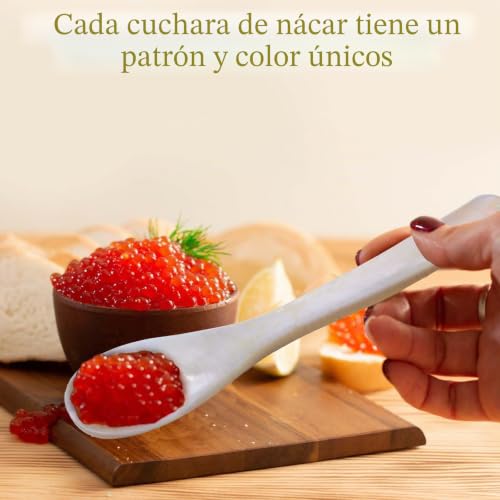 Miniatura 5 de Hjzhii 3 Cucharas De Caviar, Cuchara De Concha De Nácar Con Mango Redondo Artesanal Para Helado, Huevo, Café, Sal, Azúcar, Pasteles, Servicio De Restaurante, 3.54 Pulgadas