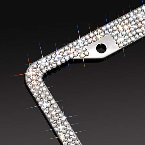 XCLPF Bling License Plate Frame for Women, Sparkly Stainless Steel License Plate Frames| Over 1000 pcs 14 Facets Bedazzled Clear Glass Diamond Rhinestone Crystals w/Free Glitter White Diamond