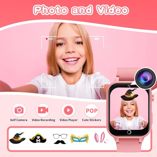 Kids Smart Watches Girls Age 6-12, 26 Games Touchscreen Kids Watch with Video Camera Music Player Learning Cards Audiostory Flashlight 12/24 hr Educational Toys Birthday Gifts for Girls Ages 6 7 83