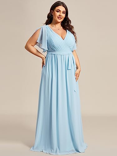 Image of Ever-Pretty Plus Women's Chiffon Bridesmaid Dress A-Line Empire Waist Floor Length Plus Size Formal Wedding Guest Dresses