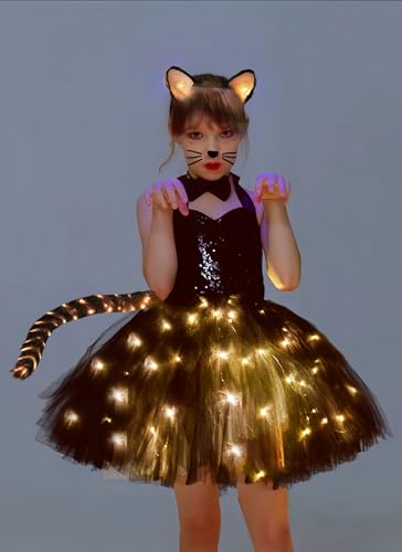 Disfraz completo de gato negro con luces LED para niñas miniatura 1