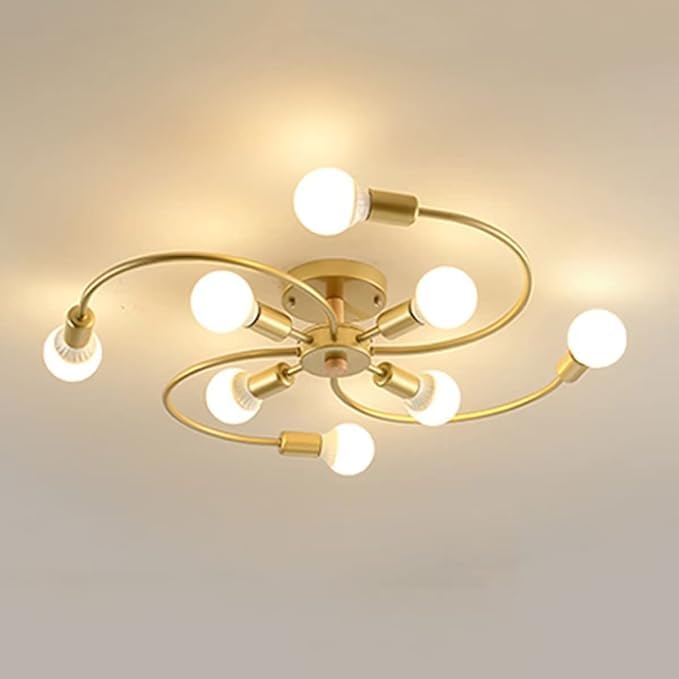 Image of 8 Bulb Ceiling jhumar light, Hanging Lights, Chandelier Jhoomar for Restaurants, Bedroom, Living Room, Kitchen, (Bulb Not Included) (Yellow Golden) (Gold.)