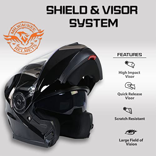 Milwaukee Helmets MPH9806DOT 'Ionized' Gloss Black Advanced Motorcycle Modular Helmet for Men and Women Biker w/Drop Down Visor - Medium by Milwaukee Helmets - Image 5