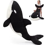 MorisMos Giant Orca Teddy Plush Toy, 120cm Big Black Orca Stuffed Animal, Kawaii XXL Furry Present for Boys Girls Birthday Christmas Deco