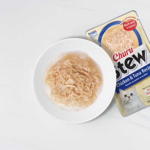 INABA Churu Stew for Cats, Creamy Purée Side Dish Pouch, 1.05 oz Pouches, 15 Pouches Total, Chicken and Tuna Variety - image 2