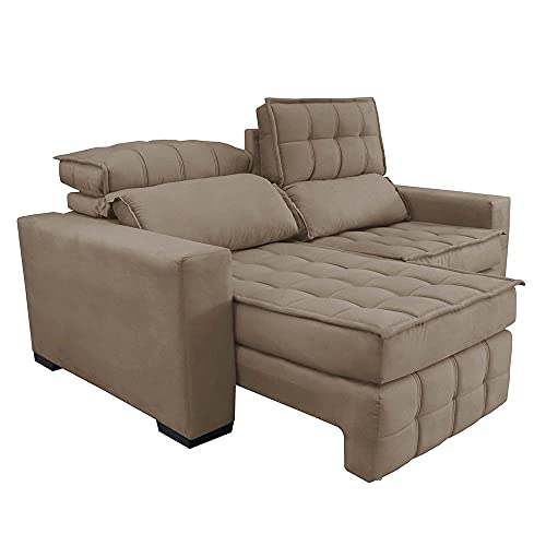 Sofá Retrátil e Reclinável 2,20m Molas Ensacadas e Costura Tripla Cama Inbox Nobre Suede Bege
