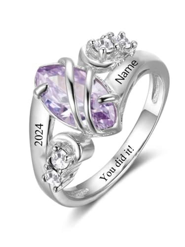 Dorunmo Custom Class Rings High School Graduation Rings 925 Sterling Silver/10K/14K/18K Gold Class of 2025 Ring Graduation Anniversary Birthday Jewelry for Women