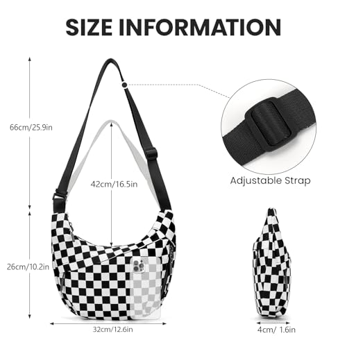 Image of Lushandy Nylon Crescent Crossbody Bags for Women, Medium Slouchy Hobo Crossbody Bag Checkered Purse Luna Bag for Travel