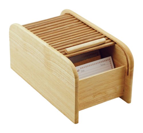 Brown Large Roll Top Recipe Box with Dividers | Holds 3" x 5" Recipe Cards - 11.75" x 6" x 5.25"