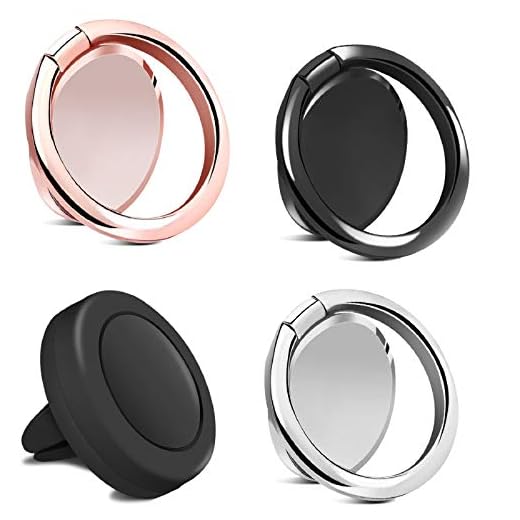 Rngeo Finger Ring Stand & Magnetic Mount Set, Pack of 4 Universal Thin 360 Degree Rotation Phone Rings & Air Vent Cell Phone Holder for Car, Compatible with All iPhone & Android Smartphones