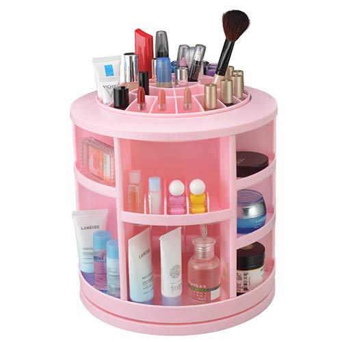 Preisvergleich Produktbild Schminktasche Kosmetiktäschchen Damen Schmuckschatulle Rotierende kosmetische Schmuck Aufbewahrungsbox Frisierkommode Finishing Rack Kunststoff Multilayer, Pink