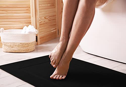 Utopia Towels Cotton Banded Rug, Bath Mats, Not a Bathroom Rug, 21 by 34 Inches, 100% Ring Spun Cotton, Highly Absorbent Shower Bathroom Floor Mat, Black, 2 Pack