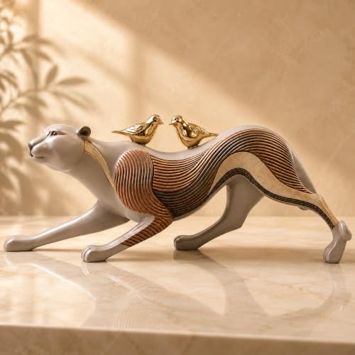 Image of ARMONIA Luxury Leopard Figurine for Home Decor, Premium Polystone Animal Showpiece with Gold Striped Finish, Decorative Statue for Living Room,Bedroom Shelf, Modern Home Decoration & Gifting,13Inches