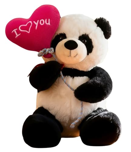Image of Tickles Cute Panda with I Love You Heart Balloon Soft Stuffed Plush Animal Toy for Couples Boyfriend, Girlfriend, Wife & Husband Valentine (Size: 26 cm Color: Black & White)