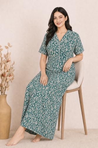Image of Bahumaan Pure Cotton Nighty for Woman | Floral Gown for Women Nightwear with Pocket | Cotton Nighty for Women Stylish | Maxi for Women Cotton