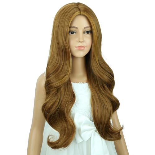 Image of Child Ash Blonde Wig Girls Long Ash Blonde Wavy Curly Wig Long Middle Part Wigs for Kids Heat Resistant Synthetic Wigs with Cap