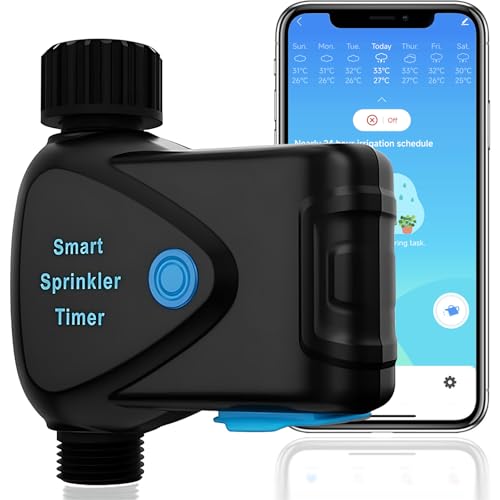 Timer Acqua WiFi con Misuratore Portata - Nessun Hub Richiesto, Timer Irrigazione Smart con Rilevazione Flusso Compatibile Alexa & Google Home, Monitor Consumo Acqua in Tempo Reale