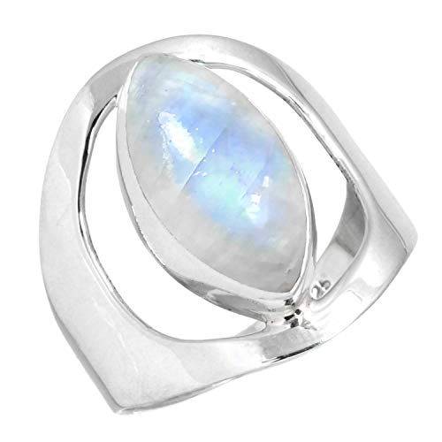 Bague en argent 925 pour Femmes, Costume Blanc Authentique Pierre de lune arc-en-ciel Gemme Bague en argent Taille 56, Cadeau pour Mère Sur Halloween, Bijoux en argent 925 avec Gemme Cover
