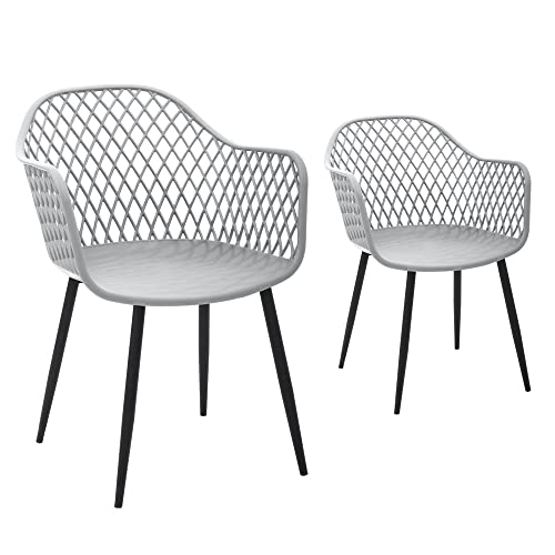 Canglong Modern Metal Legs Easily Assemble Mid Century Molded Plastic Shell Arm Hollow Out Chair For Living, Bedroom, Kitchen, Dining, Waiting Room, Set Of 2,Grey #TOP3