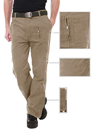 Image of CRYSULLY Men's Cotton Multi-Pockets Work Pants Tactical Outdoor Military Army Cargo Pants (No Belt)