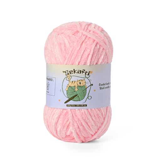 Image of Fuzzy Chenille Yarn for Crocheting, Fluffy Amigurumi Crochet Yarn for DIY Craft /Hat /Shoes, (100g /197yds) Soft Velvet Baby Blanket Yarns(Light Pink)