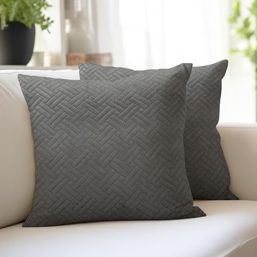 Image of Encasa XO Quilted Velvet Cushion Covers, Pillow Covers, No Inserts Grey