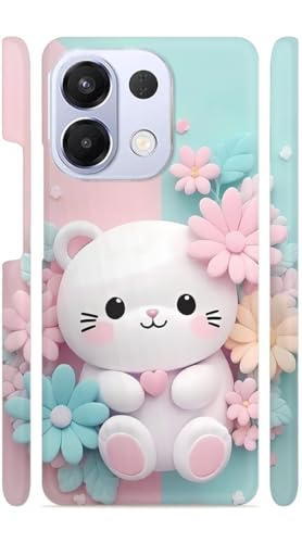 Image of White Kitty Flowers Designer Printed Hard Back Cover for Oppo K13 5G Attractive and Uniquely Crafted Smartphone Case