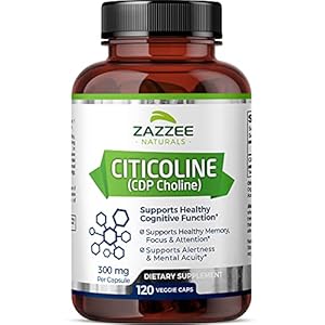 Zazzee Citicoline CDP Choline 300 mg per Capsule, 120 Vegan Capsules, 4 Month Supply, Vegan, Non-GMO and All-Natural…