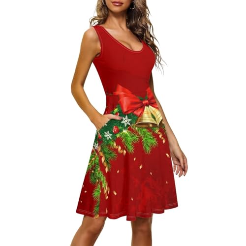 Image of TOADDITDO Women's Sleeveless O Neck Beach A-Line Party Coctail Tank Dresses Flared Sundress