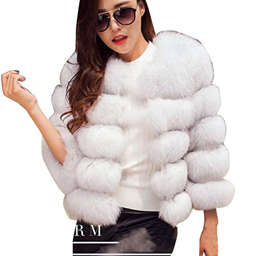 YAOTT Damen Kurz Kunstpelzmantel Lässig Dicke Kunstpelz Dick Cardigan Jacke Große Größen, Jacke Winterjacke Outwear Warm Pelzjacke Pelzmantel Weiß L Cover