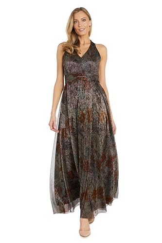 R&M Richards Womens Maxi Metallic Evening Dress