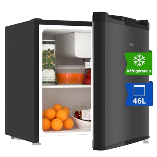 CHIQ Mini réfrigérateur 46L, 47x44,7 cm, Réfrigérateur de table avec porte-bouteilles, Thermostat réglable, Faible bruit, Pour chambre, Cuisine, Salon foncé 2023
