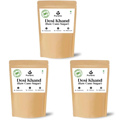 Image of Puranic Desi Khand Organic | Khandsari Sugar 2700g (Pack of 3) Chemical & Pesticides Free | Sugarcane | Solvent-Free | Sulphur-free Khaand 2.7 Kg