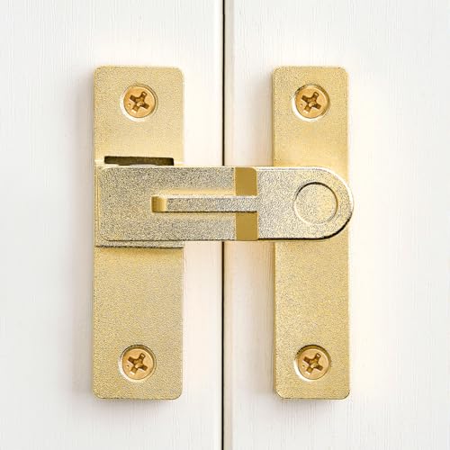 Image of Gold Flip Barn Door Lock - 180 Degree Barn Door Lock Privacy Latch - Zinc Alloy Security Latches for Barn Doors, Windows, Garden Gates, Cabinets, and Sliding Doors