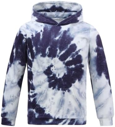 PUITEKLY Boys Girls Hoodies for Kids Sweatshirt Tie Dye 3D Hooded Pullover Long Sleeve Tops with Pocket Size 6-14 Years