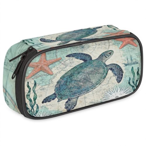 Image of Pardick Pencil Case for Girls Boys, Sea Turtle Big Capacity Pencil Pouch with Zipper Compartments Pen Holder Portable Stationery Storage Bag Back to School Gifts Ideas