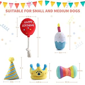 Toozey Birthday Theme Puppy Toys, 5 Pack Dog Squeaky Toys for Teething Small Dogs, Durable Puppy Teething Chew Toys for Small Medium Dogs, Stuffed Plush Puppy Chew Toys, Dog Birthday Gift Toys