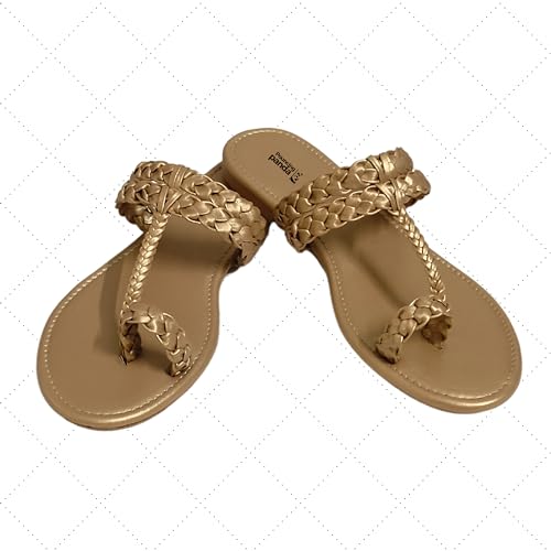 Image of Women's Round Toe Flats Sandal | Hand Braided Toe Ring Sandals | Dailywear Slippers Under 500 | Open Toe Kolhpauri Style chappal for Ethnic and Casual Occassions.