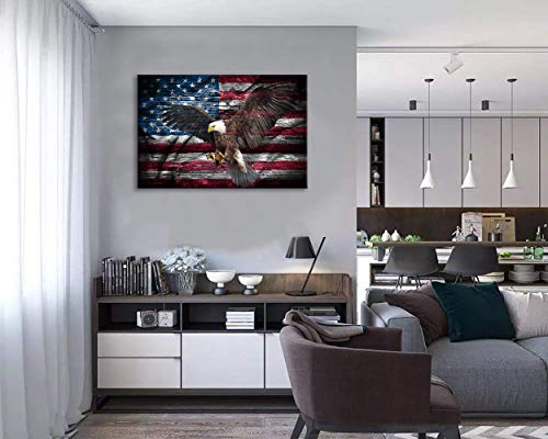 Urttiiyy Retro American Flag Bald Eagle Usa Military Wall Art Canvas Prints Thin Blue Red Line Home Decor Pictures For Living Room Bedroom Painting Framed Ready To Hang thumb #2
