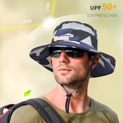 Image of Sun Hats for Men Women Fishing Hat UPF 50+ Breathable Wide Brim Summer UV Protection Hat
