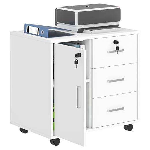 HOMCOM Schedario per Ufficio con 3 Cassetti e Armadietto con 3 Ripiani Regolabili, Cassettiera Portadocumenti in Truciolato, 60x40x56 cm, Bianco