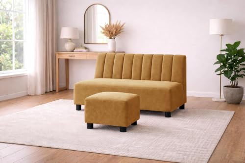 Image of Rosebell Sofa with Ottoman Combo Two Seater Sofa Set with Matching Footrest for Living Room - Golden Color