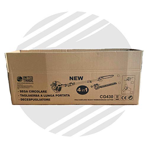 UNITED TRADE Super 4 en 1 Multifunción de desbrozadora, cortasetos, podadora, cortabordos, incluye gafas protectoras